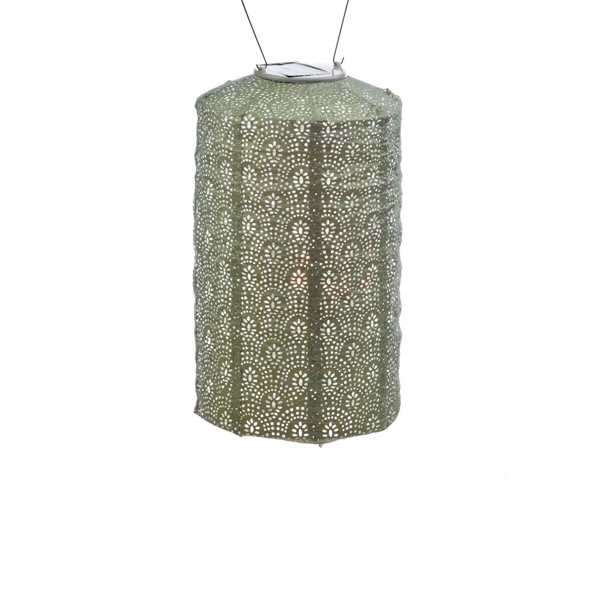 Cylinderformet solcelle-lanterne, olivengrøn Ø: 18 cm H: 33 cm