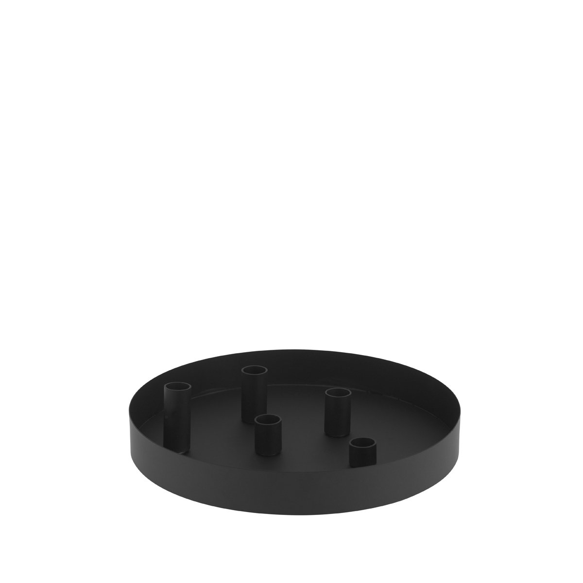 Rund sort bakke med fem magnetiske lysholdere 
Ø: 31 cm H: 4 cm
