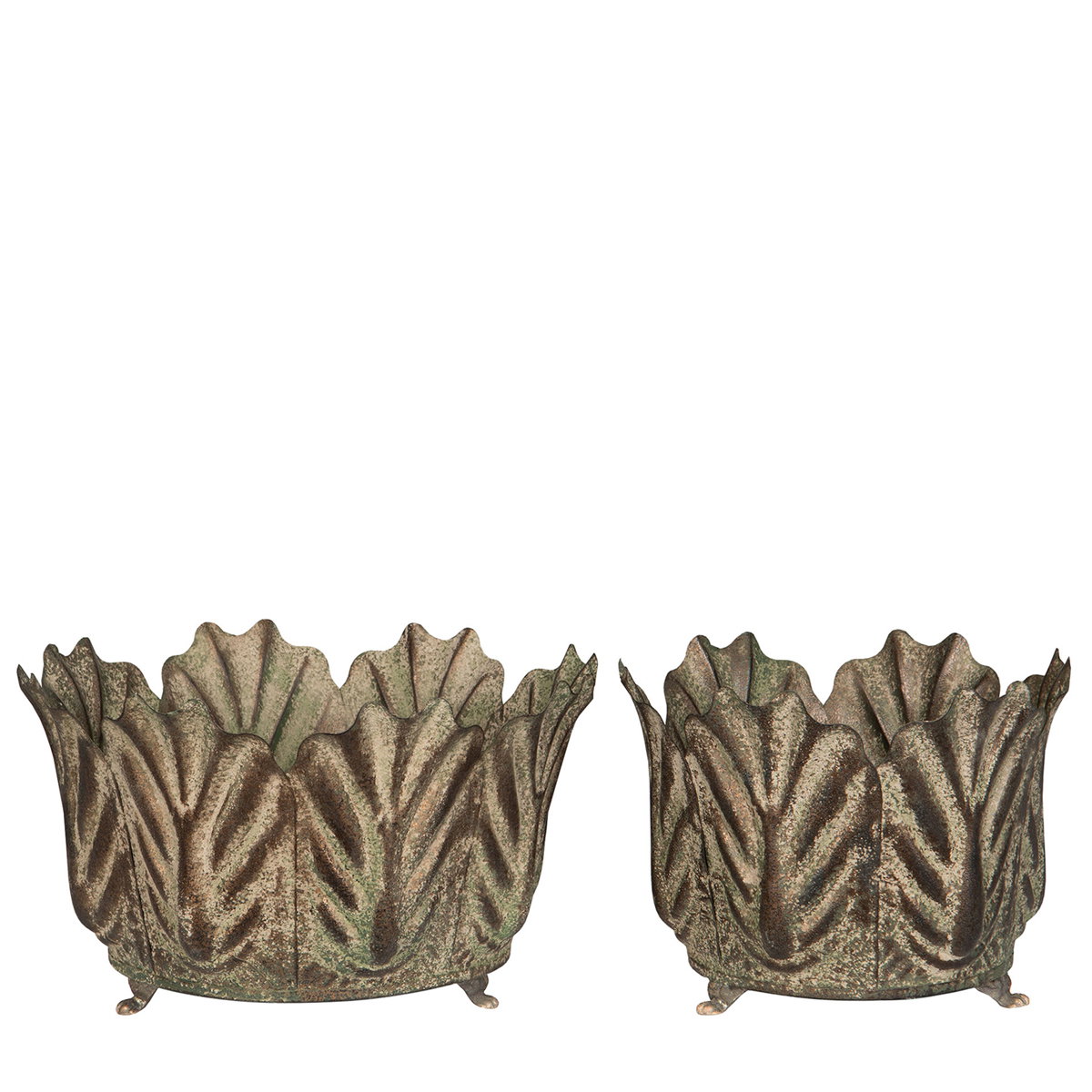 Set of 2 decorative flower pots, metal

Ø: 21/28 cm H: 17/17 cm