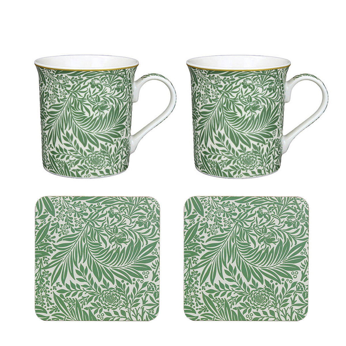 Sæt med 2 krus og glasbrikker med William Morris 'Larkspur' motiv i ...