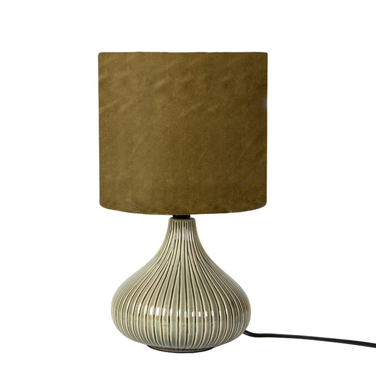Keramiklampe med olivengrøn skærm H: 29 cm